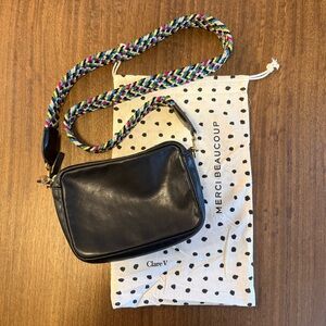 Clare V Black Midi Sac with crossbody Multicolor woven Strap